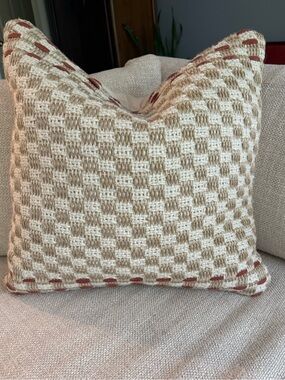 Woven Checker Throw Pillow in Cream and Tan